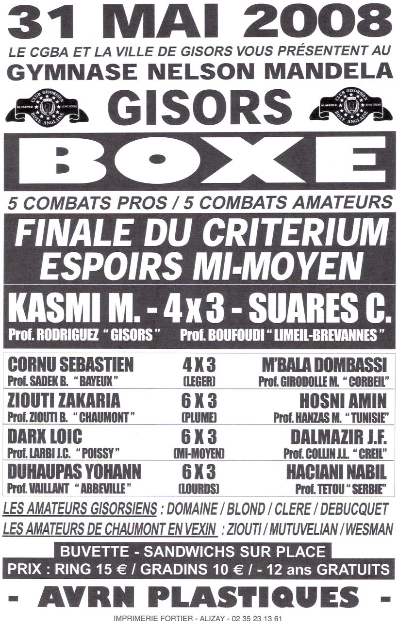 affiche du gala de boxe du 31 Mai 2008
